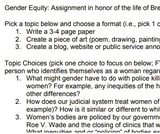 Gender Equity: Assignment in honor of the life of Breonna Taylor